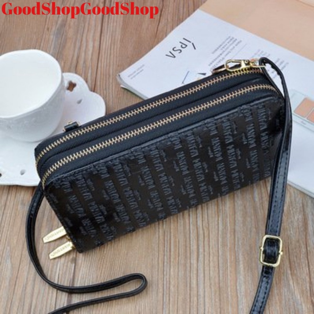 Ví nữ dài cầm tay kèm dây đeo chéo, đeo vai NEW-0033 kiểu dáng 2 khóa kéo tiện dụng, chất liệu da cao cấp, bền đẹp