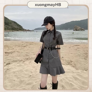 Đầm sơ mi đuôi cá HB màu xám, đủ size D052