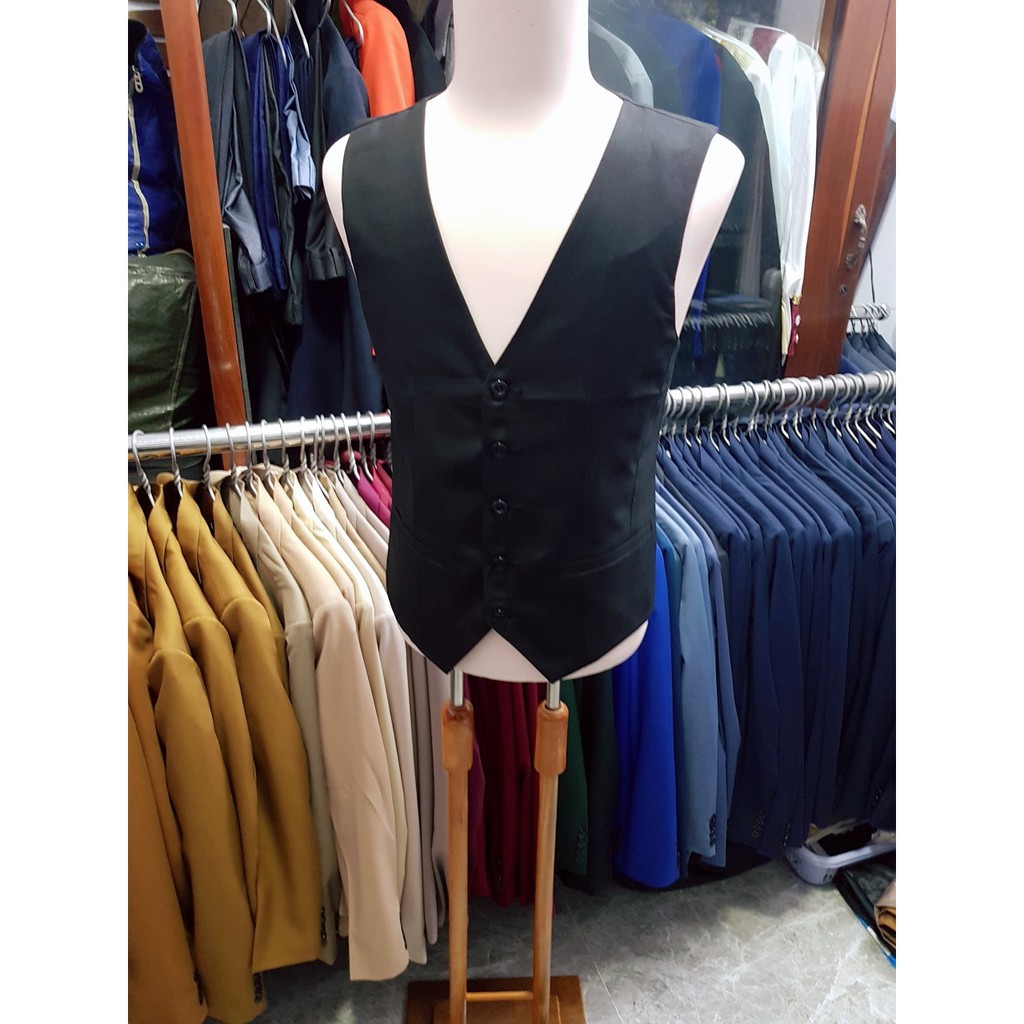 Combo áo vest nam + gile + cà vạt màu đen