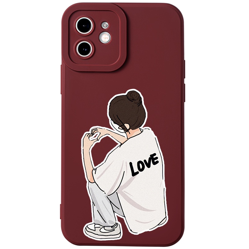 Ốp lưng JURSUE hoạt hình cặp đôi dễ thương đẹp đen Cho iPhone 14 13 12 11 Pro Max SE 2020 X XR XS 8 7 ip 6S 6 Plus Y2261