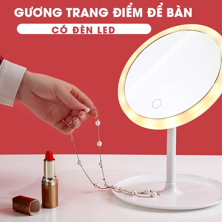 [Hàng hot]Gương trang điểm để bàn cảm ứng có đèn LED - Bộ sản phẩm đa năng hữu dụng dành cho phái đẹp