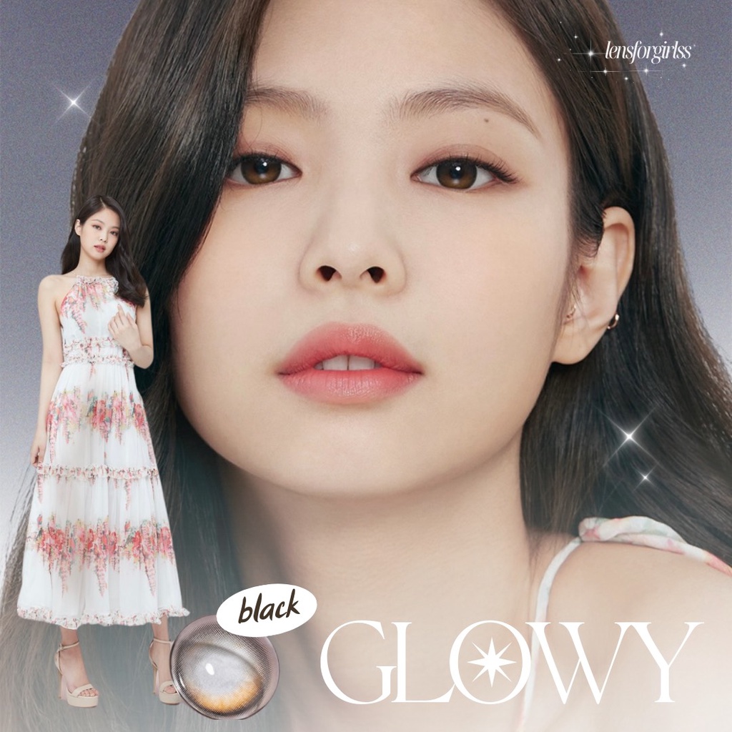 Kính áp tròng 1 NGÀY hiệu ứng phủ bóng GLOWY BLACK chính hãng Olens | Lens cận 1 ngày