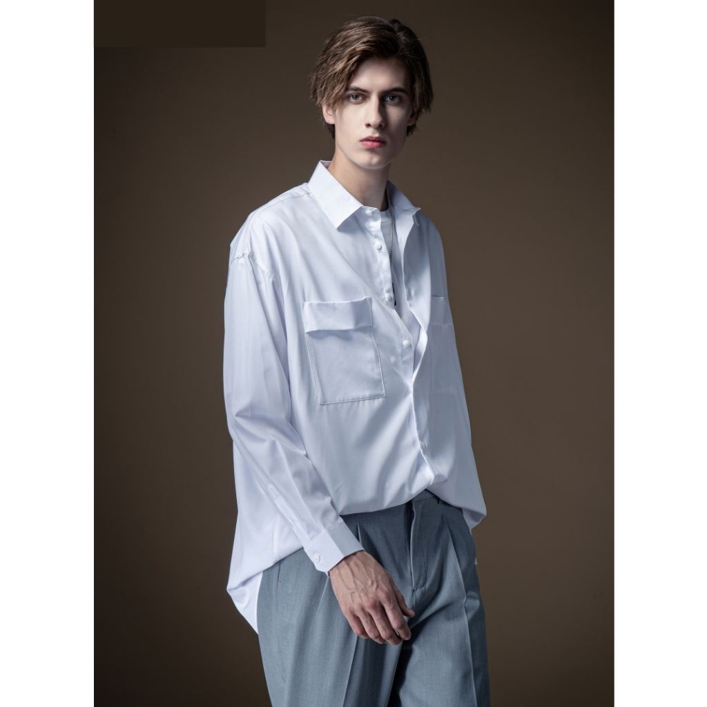 Áo sơ mi nam ANYOUNG - Áo sơ mi dài tay unisex from rộng đen trắng ASM27