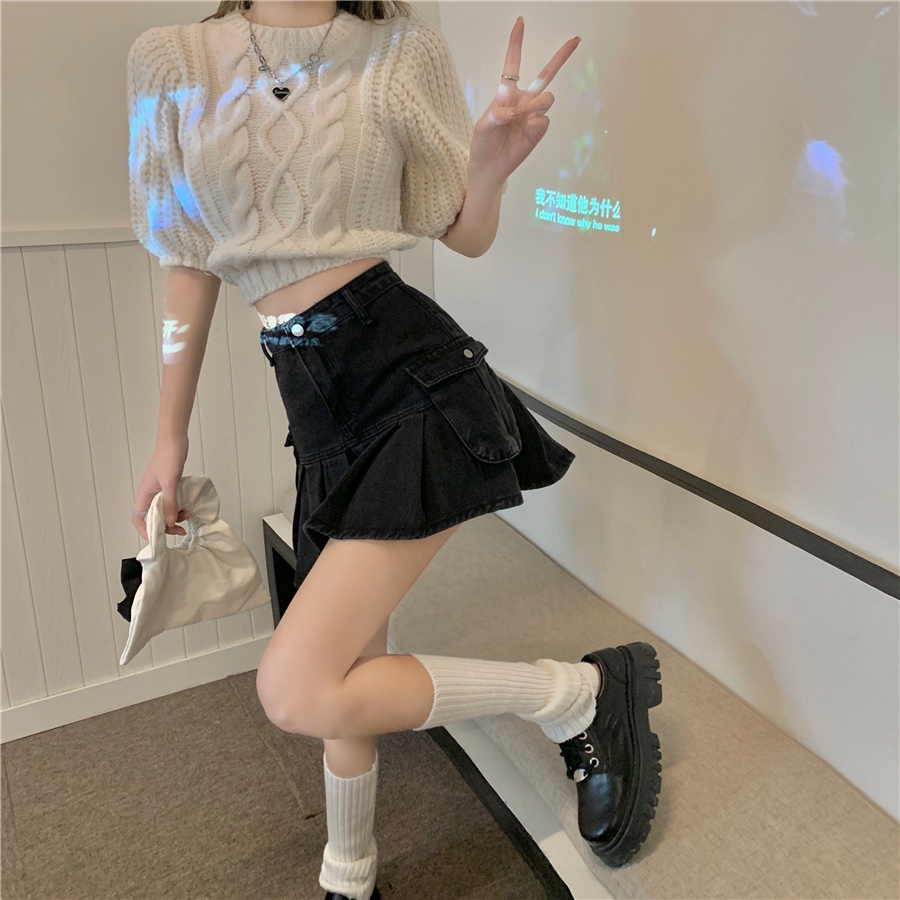 ZHELIHANGFEI Chân Váy Denim Chữ a Xếp Ly Lưng Cao Thời Trang Mùa Hè Cho Nữ