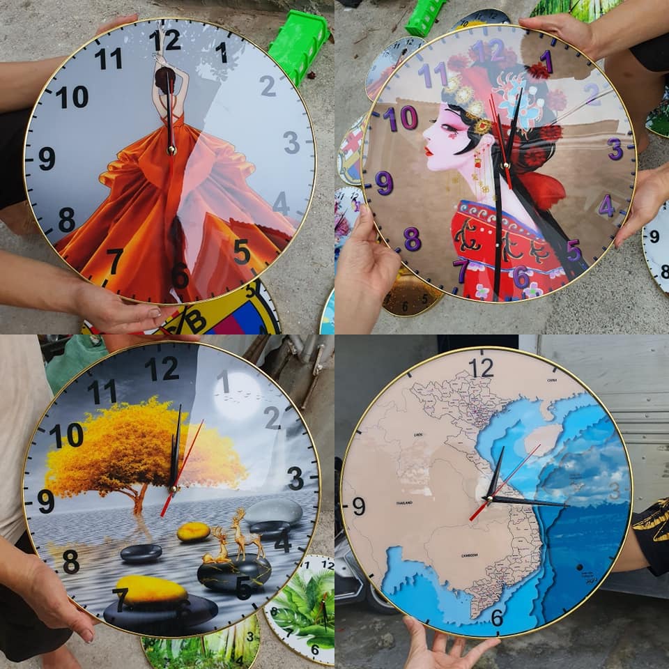 Đồng hồ tròn tráng gương 5D, in theo yêu cầu, miễn phí chỉnh sửa, tặng phụ kiện treo tranh