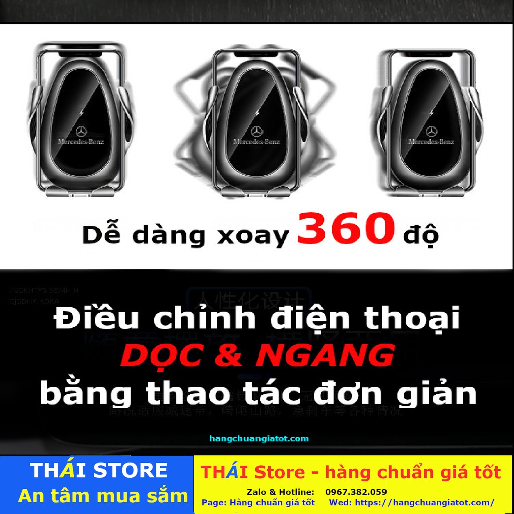 Kẹp giá đỡ điện thoại cao cấp Dùng cảm biến hồng ngoại kiêm SẠC NHANH KHÔNG DÂY dùng cho các dòng xe Mercedes (mã TA20)