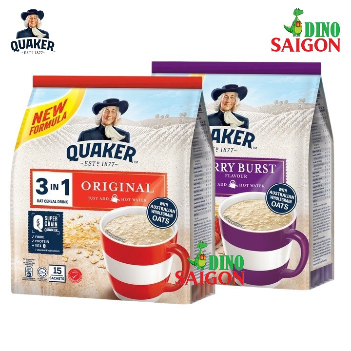 Combo 2 Gói Thức Uống Yến Mạch Quaker 3in1 Vị Truyền thống và Vị Dâu Berry