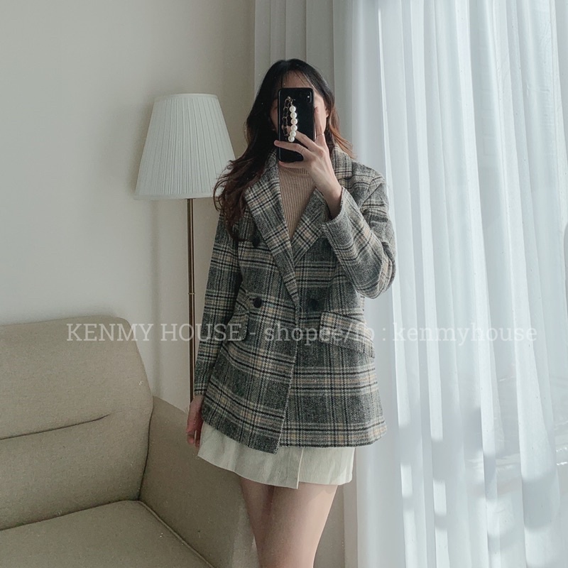 Áo blazer dạ kẻ 2 lớp [ HÌNH THẬT]