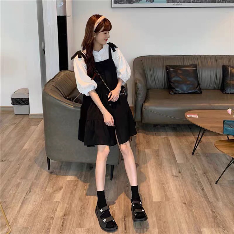 Yếm xòe, đầm xòe babydoll tiểu thư phong cách ulzzang emmei E1