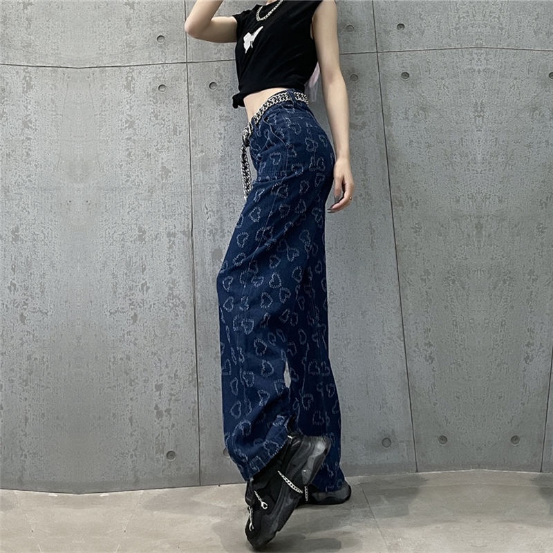 Quần jean ống suông cạp cao phong cách hip hop mới 2021