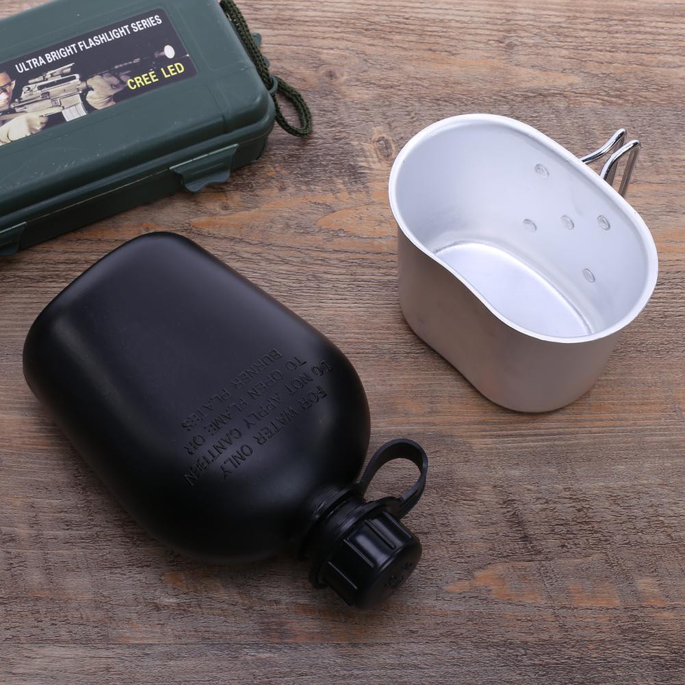 Heavy Cover Army Water Bottle Aluminum Cooking Cup US 1L Military Canteen Camping Hiking Survival