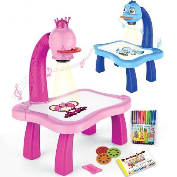 Bộ đồ chơi bàn học vẽ tranh có đèn chiếu hình độc đáo cho bé tô màu vẽ theo - Kích thích sáng tạo của bé