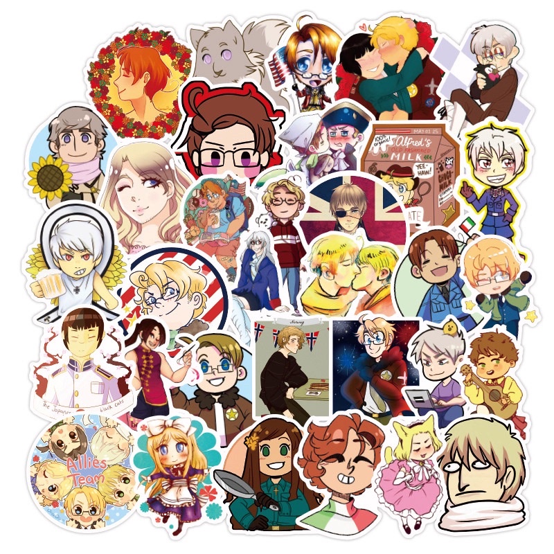 Sticker /hình dán anime Hetalia axis powers 30-60 cái ép lụa khác nhau