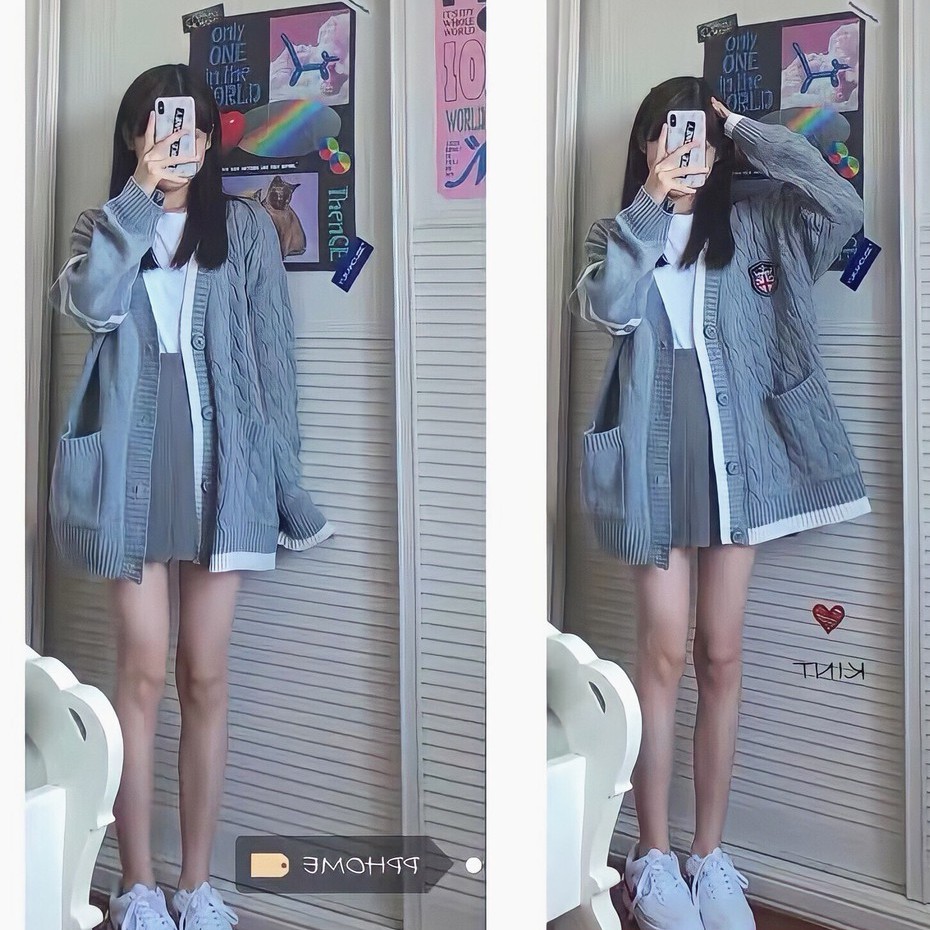 Áo Cadigan, Áo Khoác Len Nữ Huy Hiệu Màu Ghi Siêu Dày Dặn Hàng QCCC