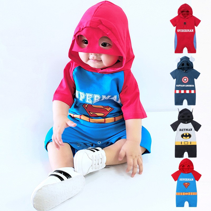 Jumpsuit Bodysuit Romper Liền Mảnh Vải Cotton In Hình Người Nhện Cho Các Bé Từ 3-18 Tháng Tuổi