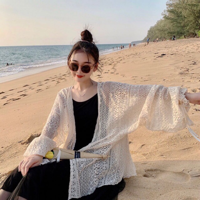 Có Sẵn_Áo khoác Cardigan Ren Mỏng Đi Biển