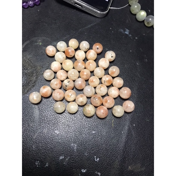 Hạt lẻ Sunstone đá mặt trời mài tròn xỏ lỗ dùng cho Tarot, HandMade ,DIY