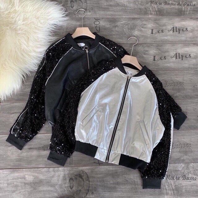 💋Hàng nhập - Áo khoác da tay kim sa đen