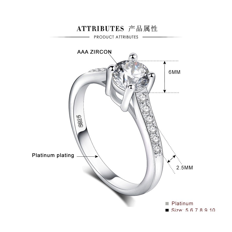 Nhẫn Đính Đá Zircon Trắng 4 Móng Vuốt