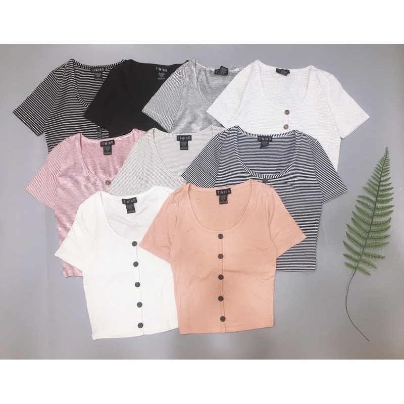 Áo croptop TI MING thun tay ngắn nút dọc