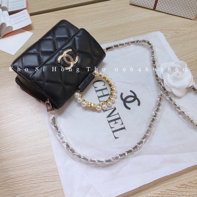 Túi Xách nữ quai ngọc CHA/NEL trần trám tag X đeo chéo size 16cmFreeship