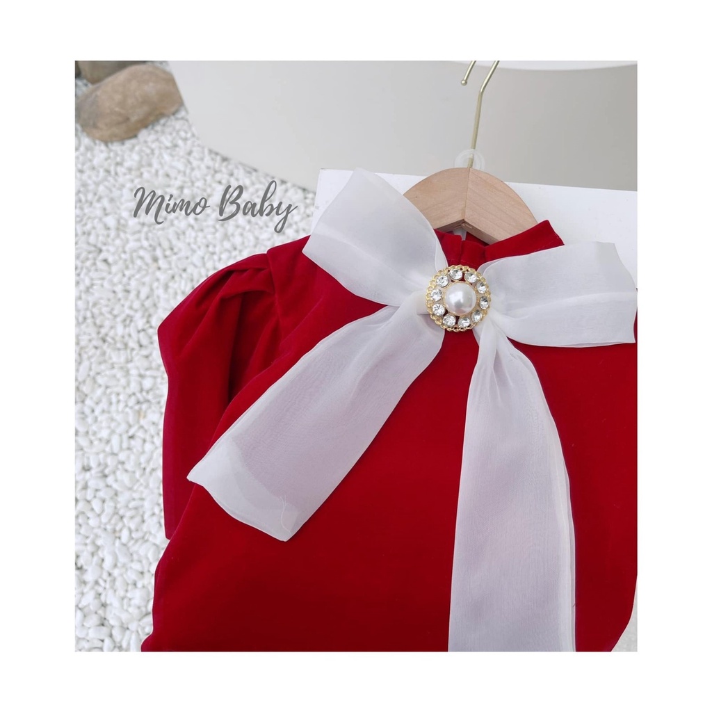 Áo dài nhung đỏ cao cấp hàng thiết kế cho bé gái tặng kèm mấn Mimo Baby AD06