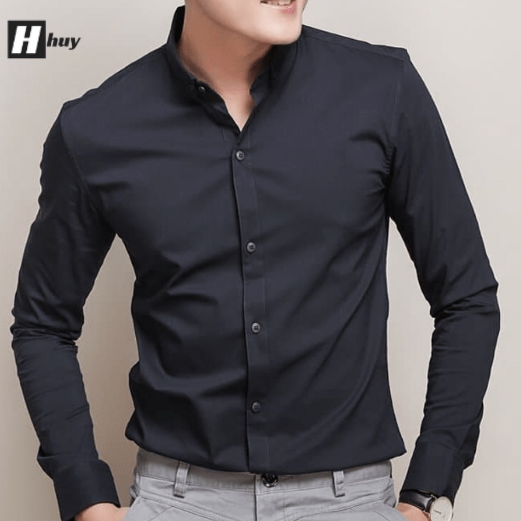 Áo sơ mi nam trơn dài tay đẹp, vải kate, form regular 2 màu cơ bản - trắng, đen