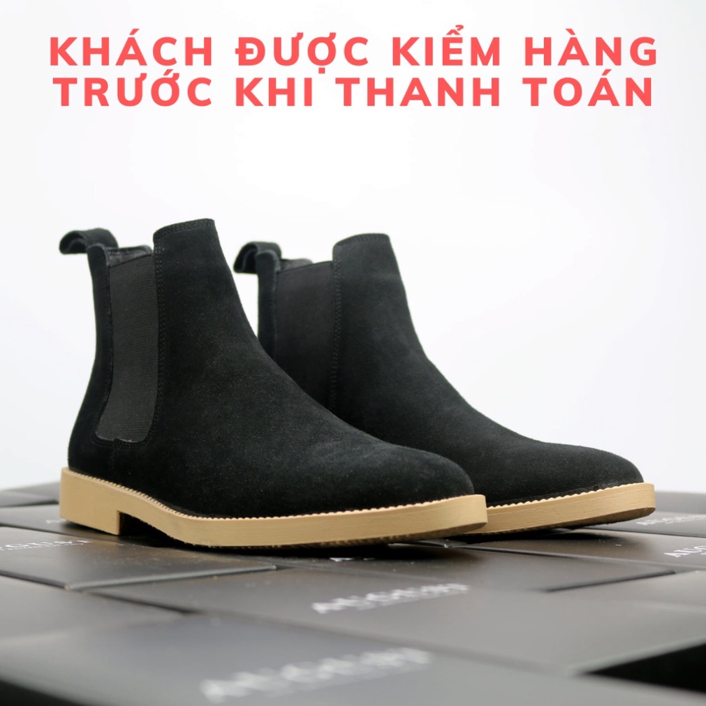 Giày thời trang nam cao cổ Chelsea boots da lộn màu đen đế tăng 3.5cm chiều cao