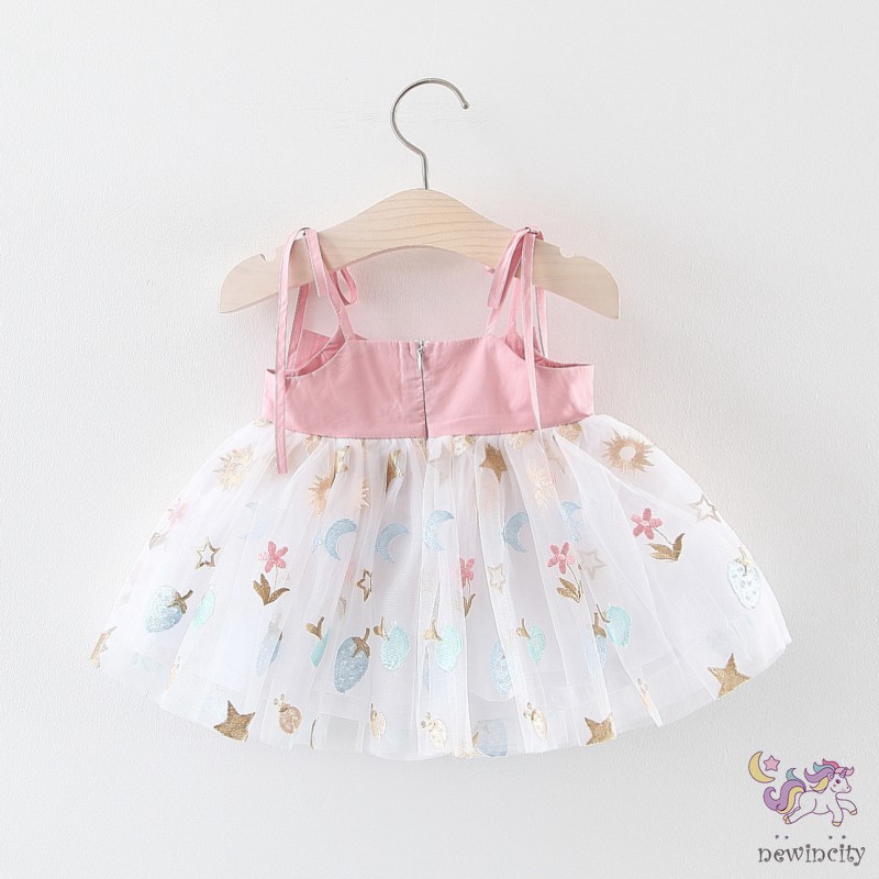 Đầm xòe hai dây in họa tiết đáng yêu cho bé gái