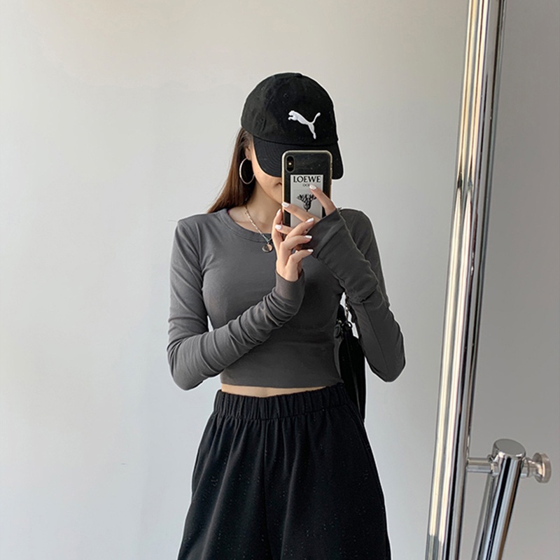 Áo thun tay dài dáng ôm phong cách Hàn Quốc thời trang mùa thu cho nữ có 3 màu lựa chọn