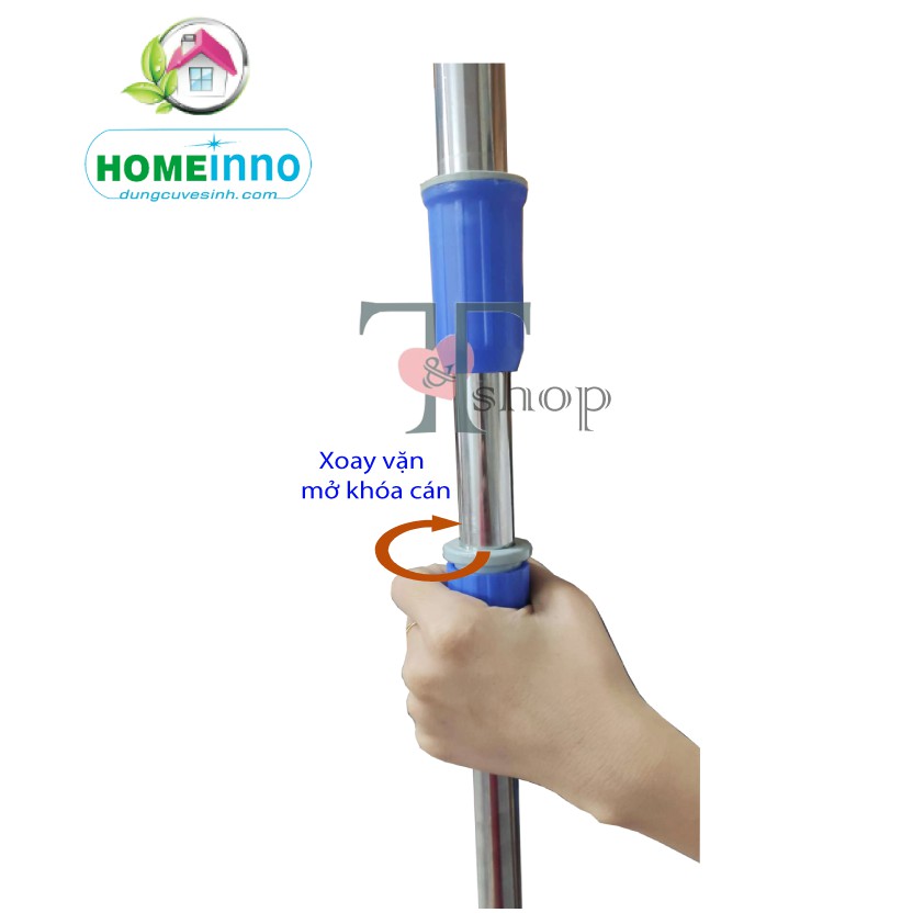 Combo Cây Lau Nhà Bản Gọng Inox Homeinno Tấm San Hô Bẻ 60cm + 1 Tấm Lau Thay Thế Cán Rút 100cm - 165cm