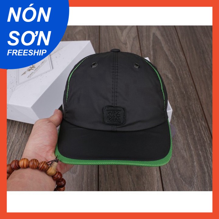 NÓN SƠN CHÍNH HÃNG -  Nón Sơn Logo Vuông Màu Đen Sọc Xanh Cốm Mã MC158A-ĐN8 MỚI 2021 -