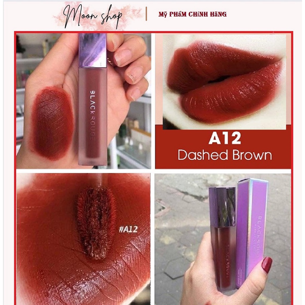 Son Kem Lì Black Rouge Màu A12 Nâu Đỏ Gạch, Son Black Rouge Ver 2 Màu 12 - Dashed Brown Nắp Tím