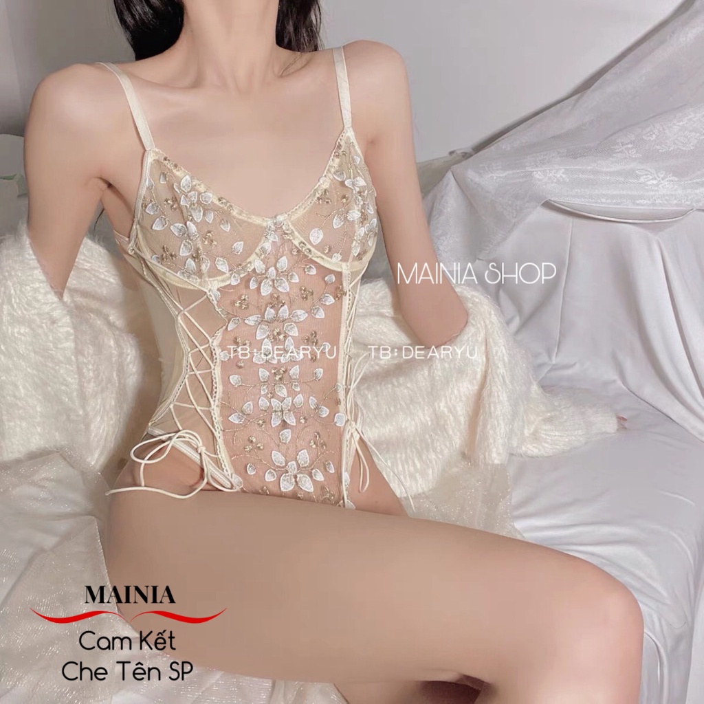 [Siêu Đẹp Có Bigsize ] Bộ Bodysuit Ren Thêu Hoa Xuyên Thấu Đan Dây Eo Sexy Gợi Cảm Bộ Đồ Ngủ Quyến Rũ Mainia Shop