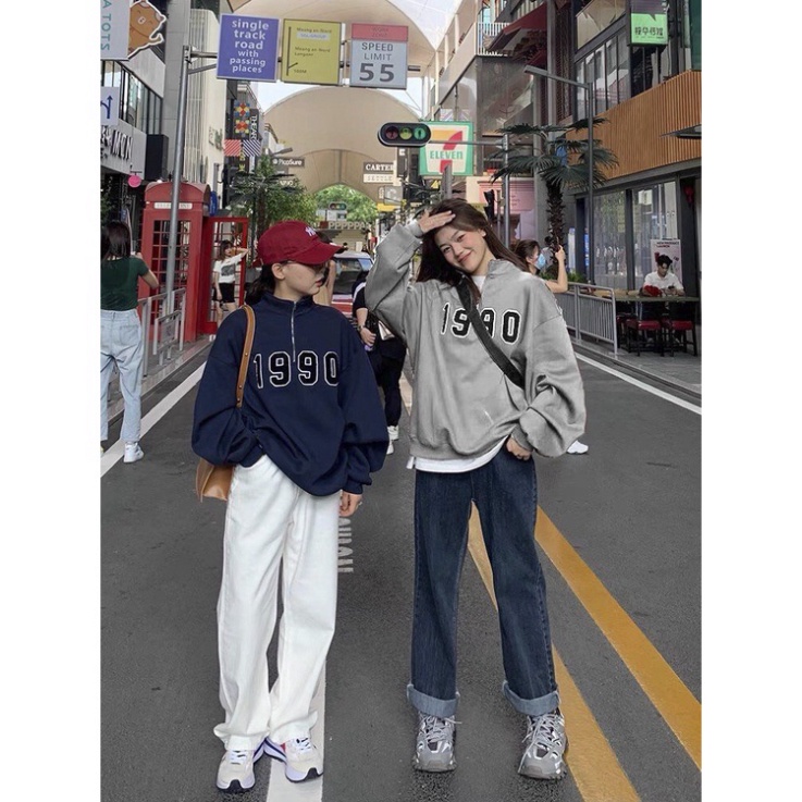 Áo Nỉ Tăm Khóa Cổ 1990, Áo Sweater Polo Form Rộng Unisex Siêu Chất, Hottrend, Có Quà Xinh Tặng Kèm - Hàng nhập khẩu