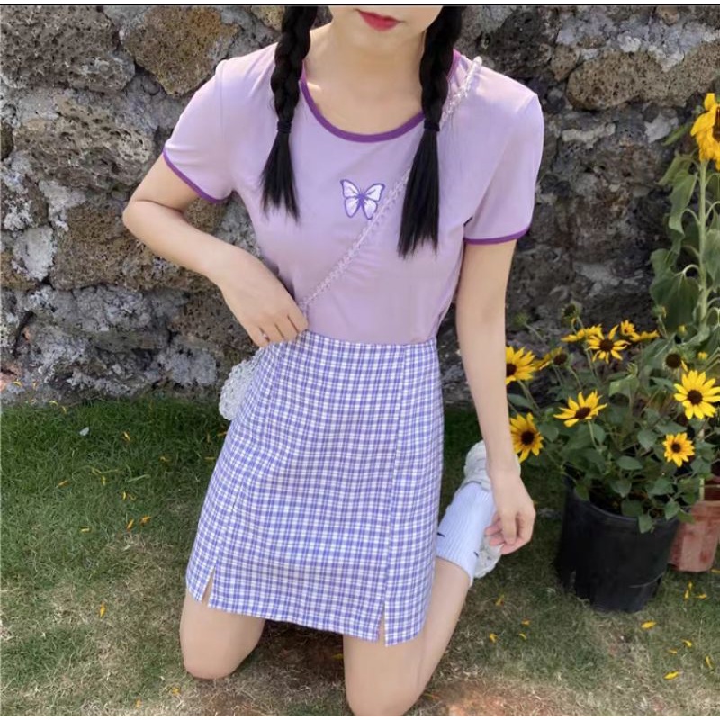 Chân váy chữ A kẻ caro size xs