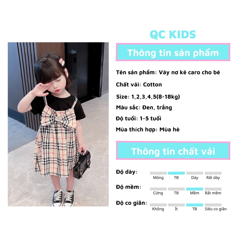 Váy cho bé gái 1 tuổi đến 5 tuổi thắt nơ kẻ caro 8-18kg