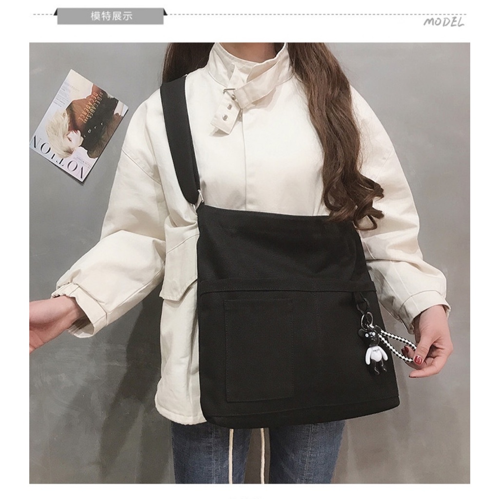 TÚI TOTE ĐEO CHÉO 4 NGĂN VẢI CANVAS PHONG CÁCH ULZZANG UNISEX - XUONGMAITNT