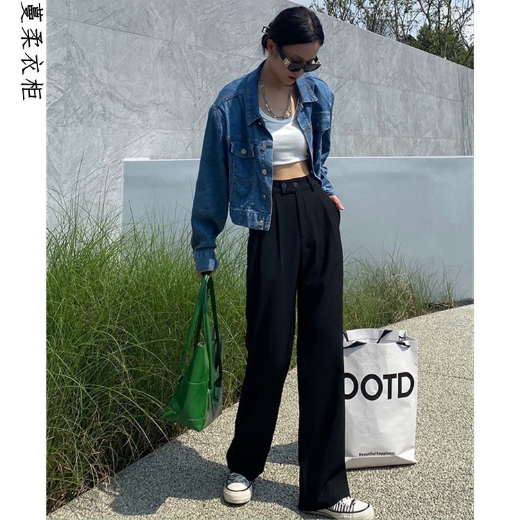 Quần dài cạp cao ống rộng đơn giản thanh lịch thời trang