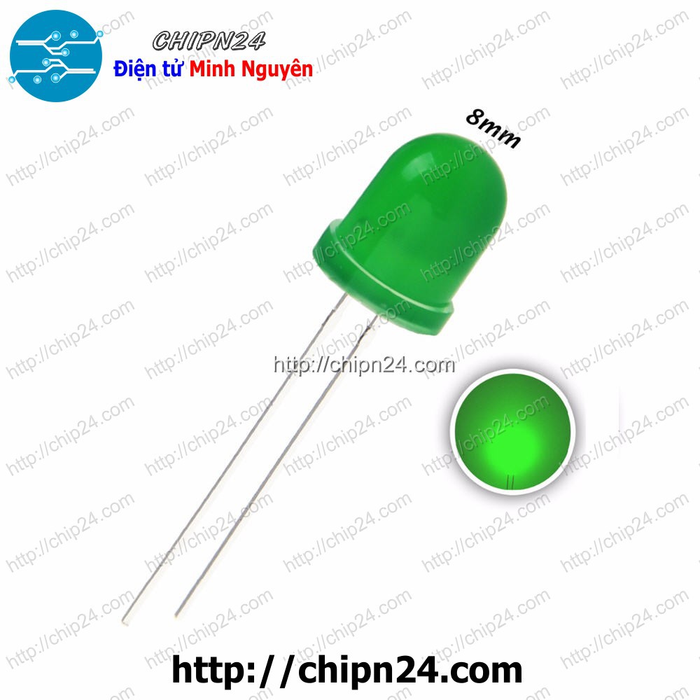 [10 CON] (TK1) Led 8mm Vỏ đục ra XANH LÁ