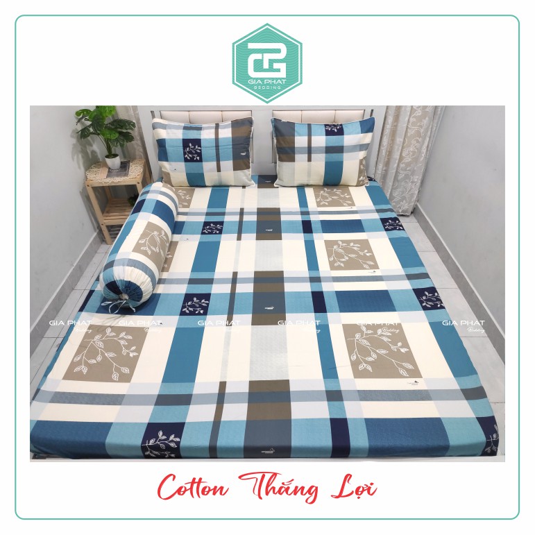 Bộ ga gối Thắng Lợi {4 món}100% Cotton chuẩn logo họa tiết  Sọc Lớn