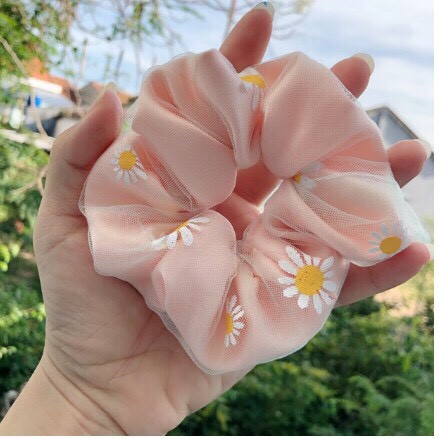 Dây cột tóc vải scrunchies cúc lưới 2 Lớp, đồ buộc tóc crunchies hoa cúc