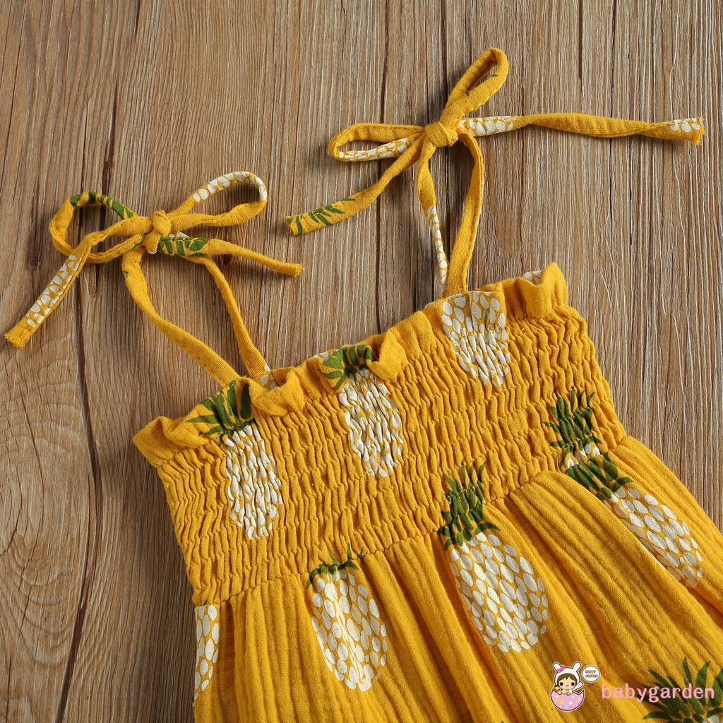 Áo Liền Quần Không Tay In Hình Quả Dứa / Hoa Xinh Xắn Đáng Yêu Cho Bé Gái