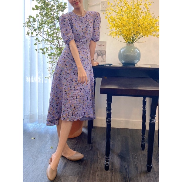 Đầm hoa nhí tím dáng dài