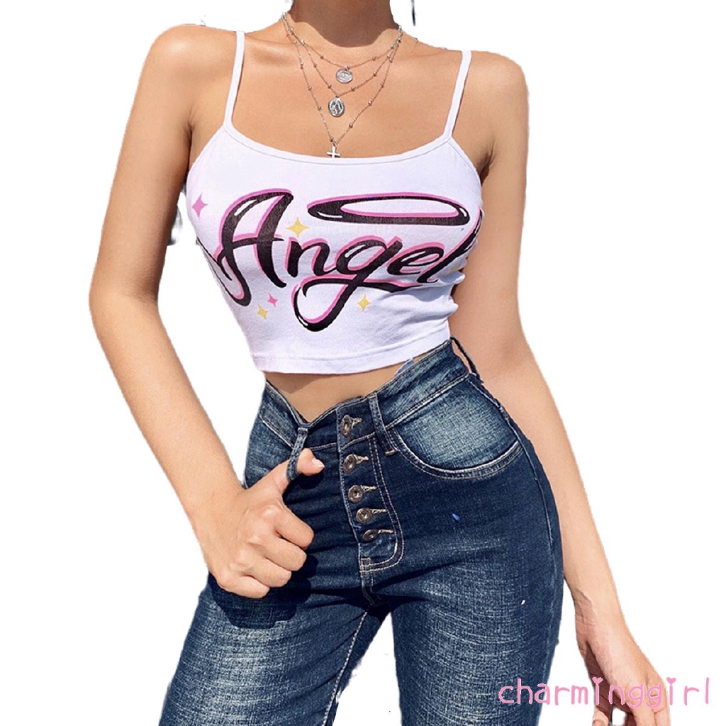 Áo croptop mỏng in họa tiết chữ quyến rũ gợi cảm cho nữ