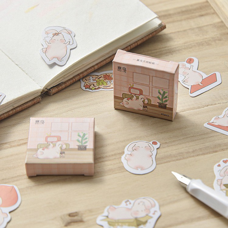 Bộ sticker/ Hình dán Hình Thỏ Hồng (45 Hình)