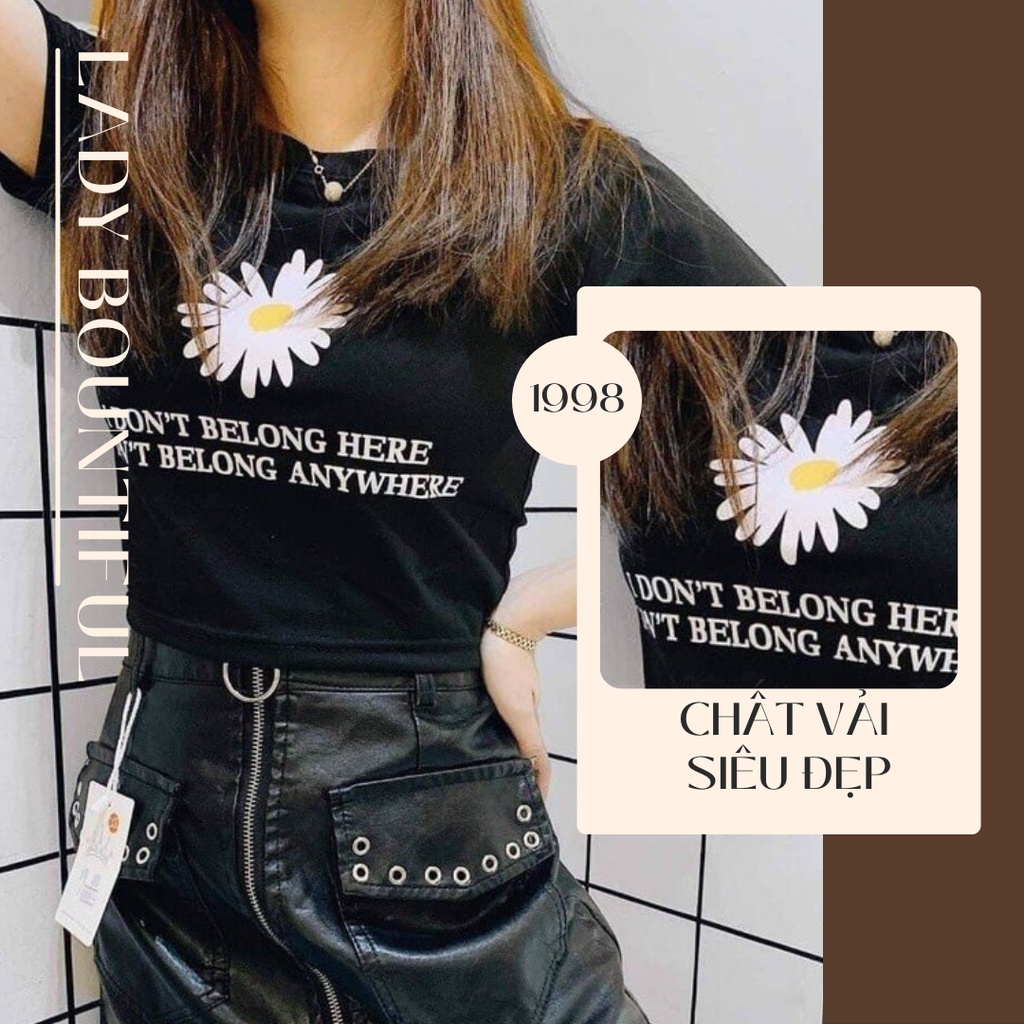 🌸Freeship🌸 Áo Croptop Nữ In Hình Hoa Cúc Kèm Chữ ,Áo Phông Dáng Ngắn Cộc Tay 2 Màu B020 (Có video + Ảnh thật)
