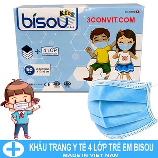 Hộp 50 chiếc khẩu trang y tế 4 lớp trẻ em Bisou