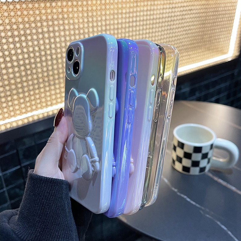 Ốp Điện Thoại TPU Màu Gradient Họa Tiết Chú Gấu Nhỏ Dễ Thương Thời Trang Cho iPhone 14 13 12 11 Pro Max Chống Rơi
