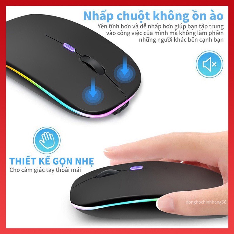 [CAO CẤP-A6] Chuột không dây A6 Flus Wireless R8 Pin sạc LED viền đa sắc màu, Dòng sản phẩm cao cấp được BH 12 Tháng